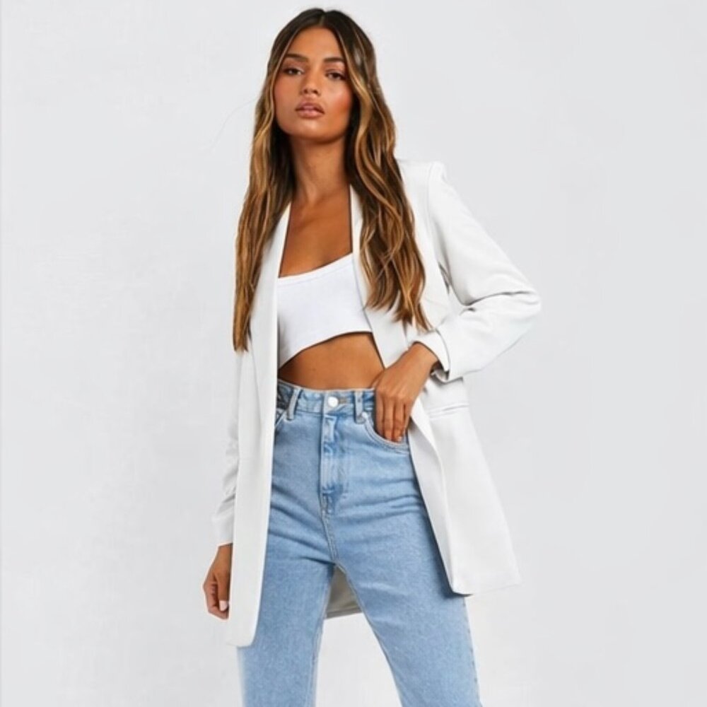 Shoulder Pad Ruched Sleeve Blazer